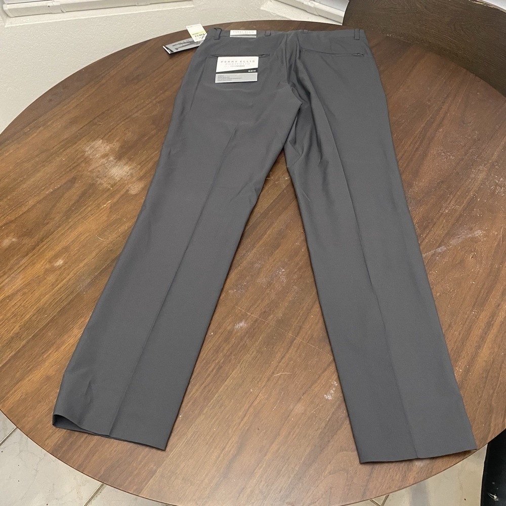 Perry Ellis Portfolio 30x30 Men's Pleated Pants Gray Poly Asphalt NWT - Picture 3 of 16